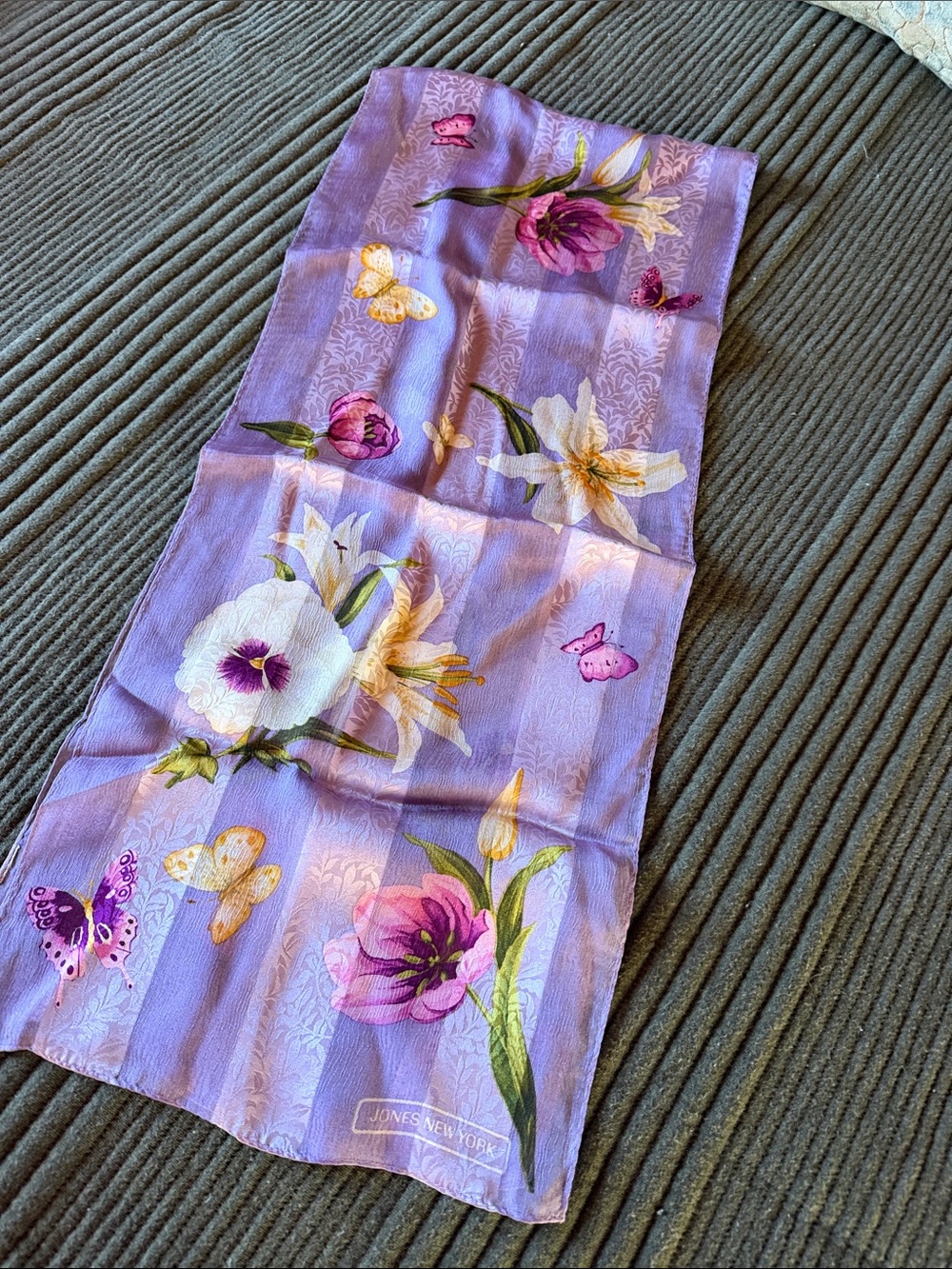 Jones New York Lavender Floral & Butterfly Scarf 4’ 4”